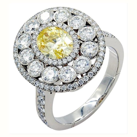 Rachel Koen Fancy Yellow 1.02ct Oval Diamond Engagement Ring Platinum Size 6.5 - Picture 4 of 9